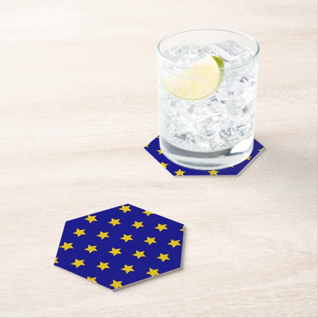 Gold Stars Pattern, Navy Blue, Exclusive Paper Coaster (Insitu)