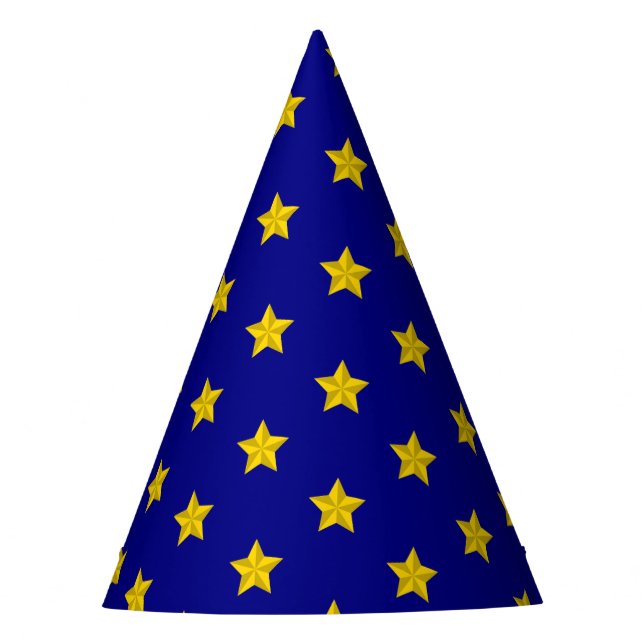 Gold Stars Pattern, Navy Blue, Exclusive Party Hat (Front)