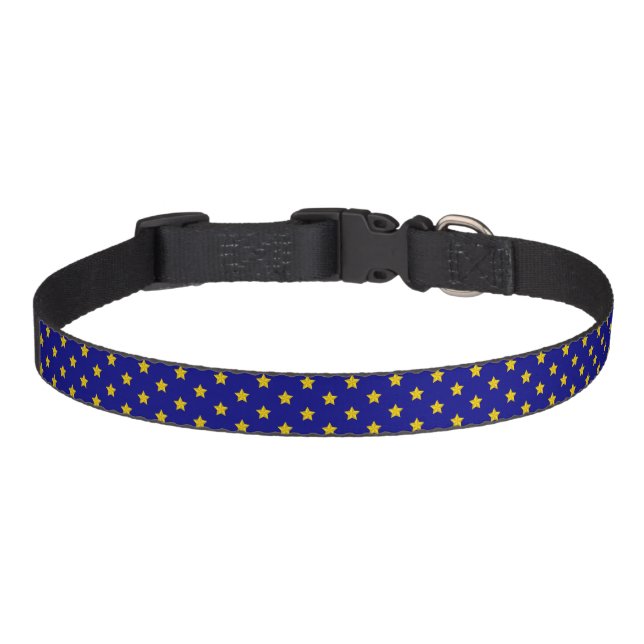 Gold Stars Pattern, Navy Blue, Exclusive Pet Collar (Front)