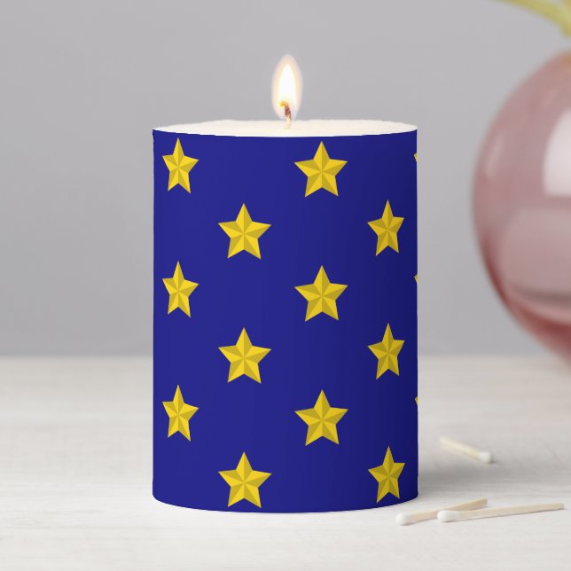 Gold Stars Pattern, Navy Blue, Exclusive Pillar Candle (In Situ)