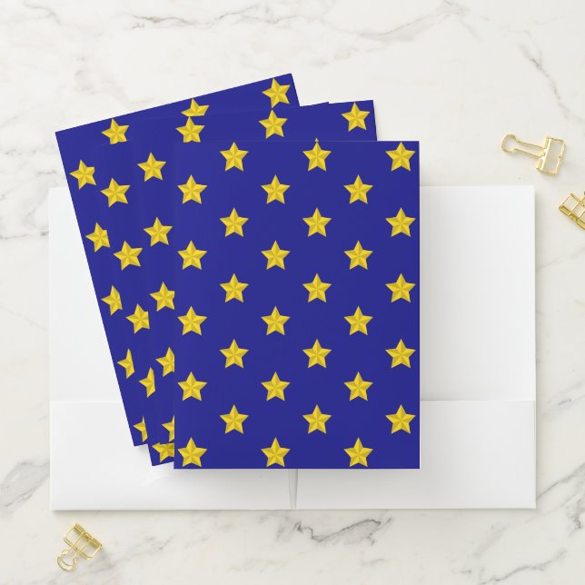 Gold Stars Pattern, Navy Blue, Exclusive Pocket Folder (In Situ)