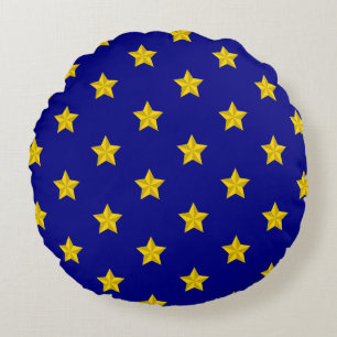 Gold Stars Pattern, Navy Blue, Exclusive Round Pillow