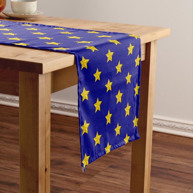Gold Stars Pattern, Navy Blue, Exclusive Short Table Runner (In Situ)