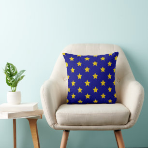 Gold Stars Pattern, Navy Blue, Exclusive Throw Pillow