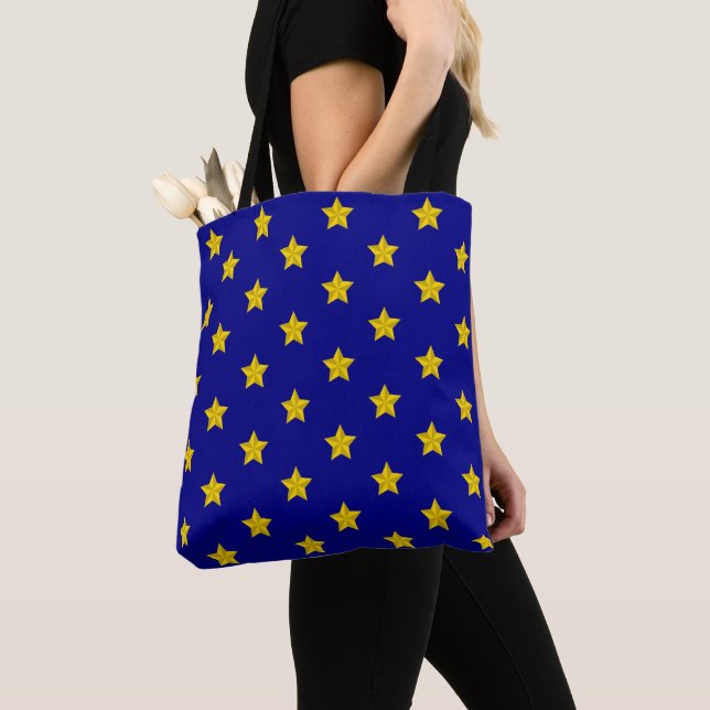 Gold Stars Pattern, Navy Blue, Exclusive Tote Bag (Close Up)