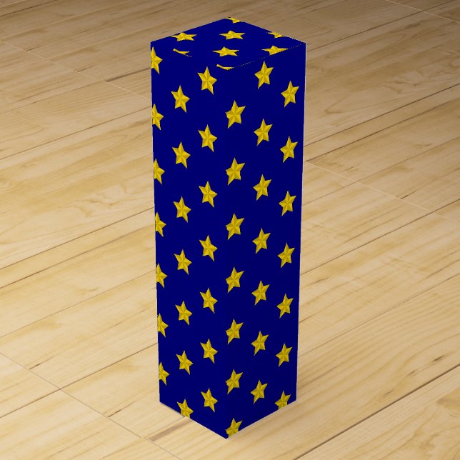 Gold Stars Pattern, Navy Blue, Exclusive Wine Box (Front)