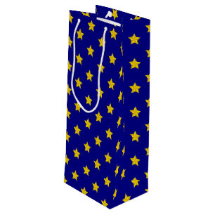 Gold Stars Pattern, Navy Blue, Exclusive Wine Gift Bag