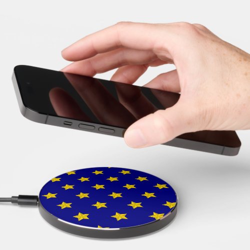 Gold Stars Pattern Navy Blue Exclusive Wireless Charger