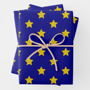 Gold Stars Pattern, Navy Blue, Exclusive Wrapping Paper Sheets