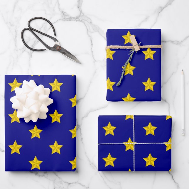 Gold Stars Pattern, Navy Blue, Exclusive Wrapping Paper Sheets (Front)