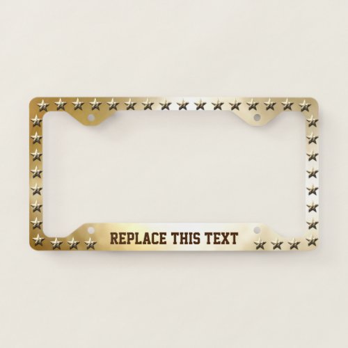 Gold Stars Pattern With Golden Background License Plate Frame