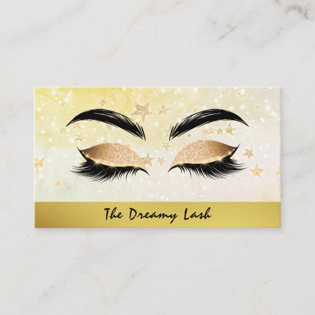 *~* Gold Stars Peach Lashes Brows Extensions Chic Business Card (Front)