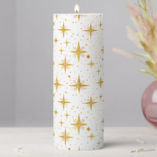 Gold Stars Pillar Candle
