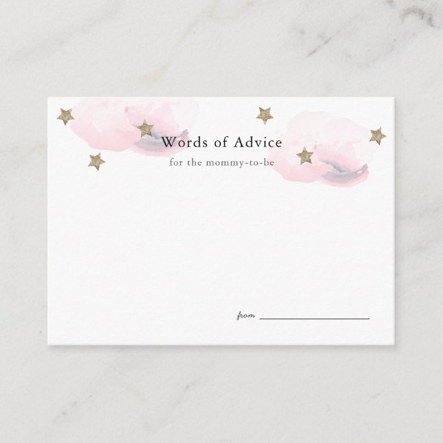 Gold Stars & Pink Clouds Baby Shower Advice Cards (Front)