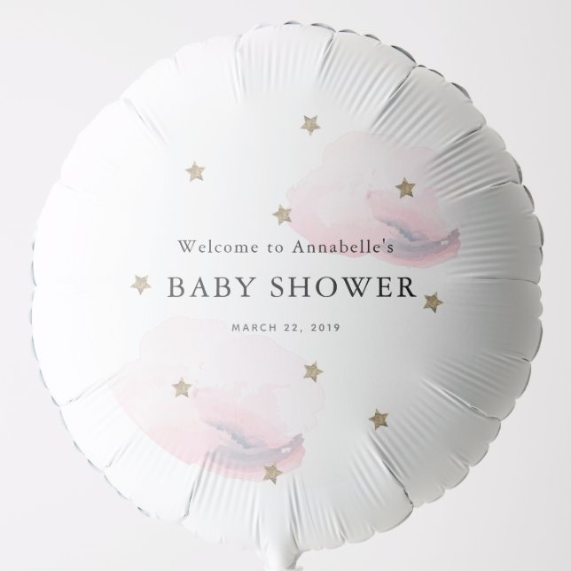 Gold Stars & Pink Clouds Baby Shower Balloon (Front)