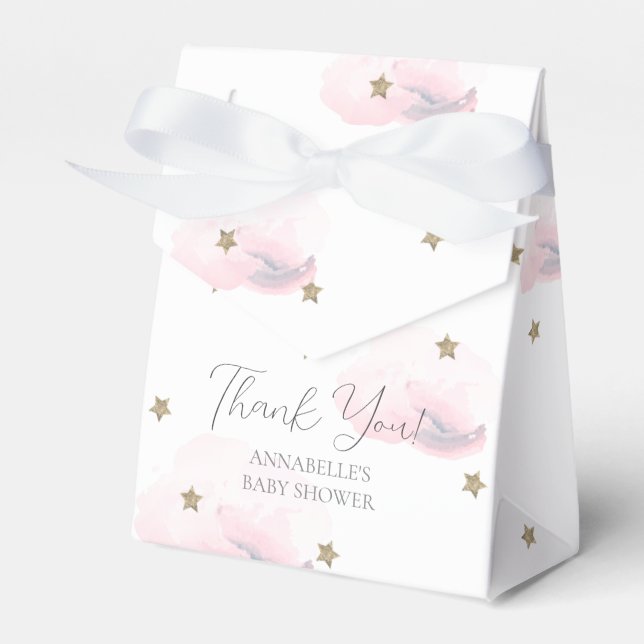 Gold Stars & Pink Clouds Baby Shower Favor Boxes (Front Side)