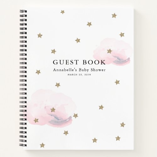 Gold Stars  Pink Clouds Baby Shower Guest Book