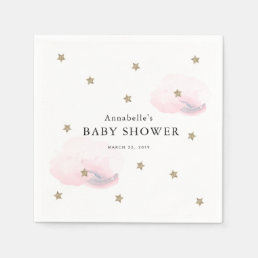 Gold Stars &amp; Pink Clouds Baby Shower Paper Napkins