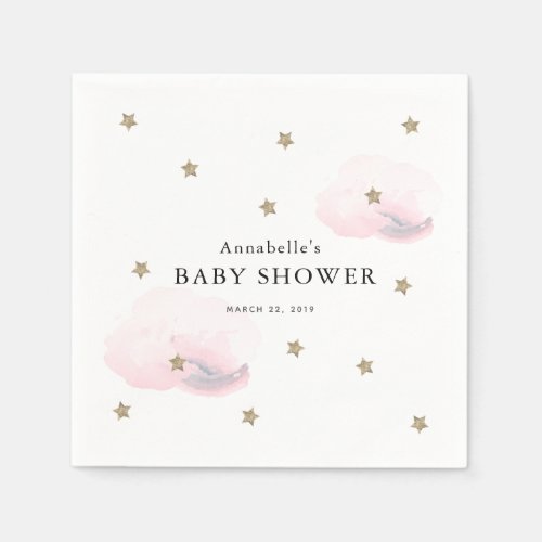 Gold Stars  Pink Clouds Baby Shower Paper Napkins