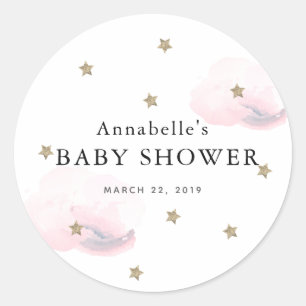 Gold Stars & Pink Clouds Baby Shower Sticker