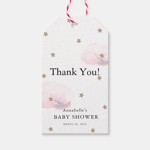 Gold Stars  Pink Clouds Baby Shower Thank You Gift Tags