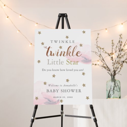 Gold Stars  Pink Clouds Baby Shower Welcome Foam Board