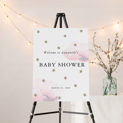 Gold Stars  Pink Clouds Baby Shower Welcome Sign