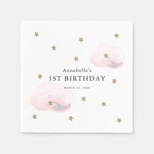 Gold Stars & Pink Clouds Girl Birthday Napkins