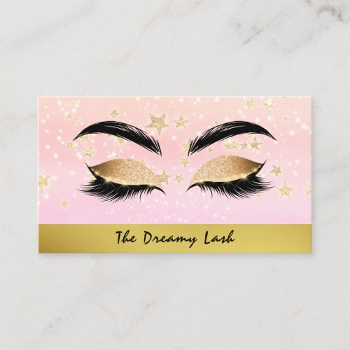  Gold Stars PINK Lashes Brows Extensions Chic Business Card