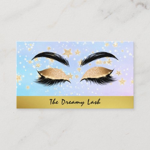  Gold Stars PINK Lashes Brows Extensions Girly Business Card