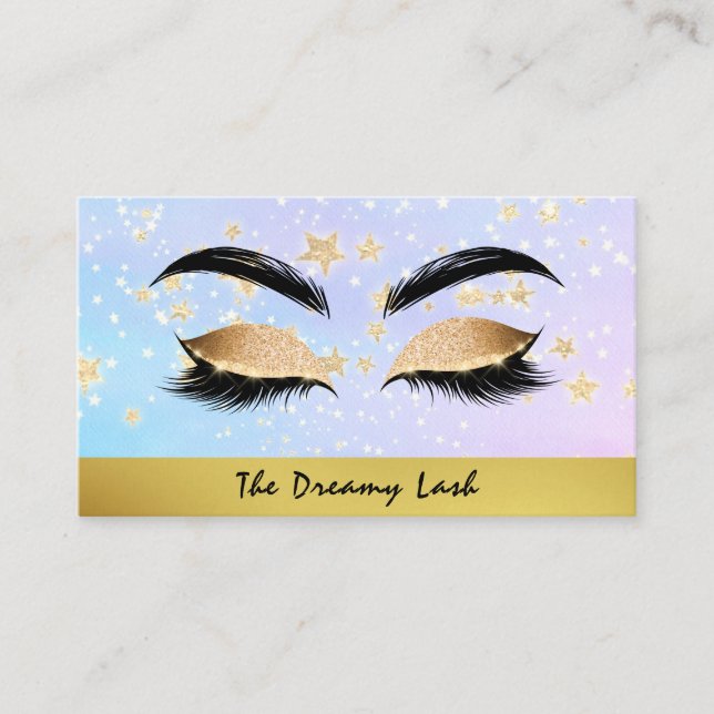 *~* Gold Stars PINK Lashes Brows Extensions Girly Business Card (Front)
