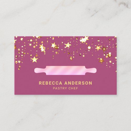 Gold Stars Pink Rolling Pin Pastry Chef Bakery Business Card