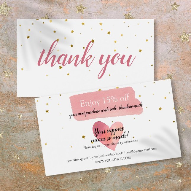 Gold Stars Pink Watercolor Thank You Discount (Gold Stars Pink Watercolor Thank You Discount)