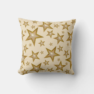 "Gold" Stars printed throw pillow square cream