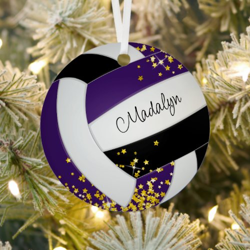 gold stars purple black volleyball team gift ideas metal ornament