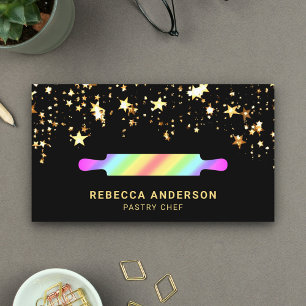Gold Stars Rainbow Rolling Pin Pastry Chef Bakery Business Card