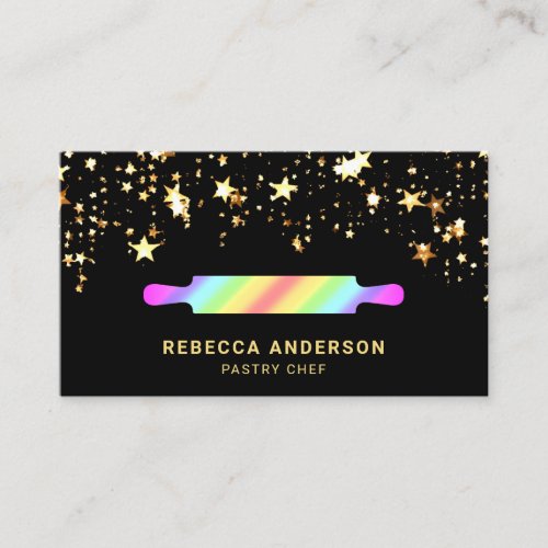 Gold Stars Rainbow Rolling Pin Pastry Chef Bakery Business Card