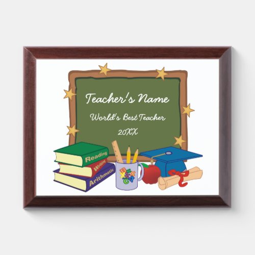 Gold Stars Retro Personalized Teacher Award Plaque