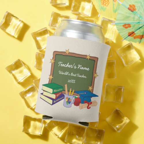 Gold Stars Retro Personalized Teacher Can Cooler