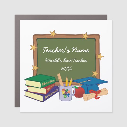 Gold Stars Retro Personalized Teacher Car Magnet