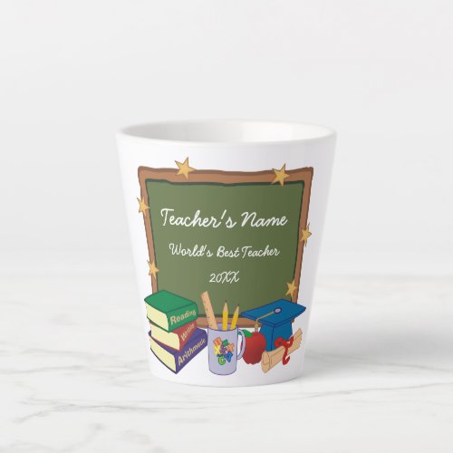 Gold Stars Retro Personalized Teacher Latte Mug