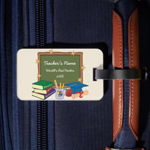 Gold Stars Retro Personalized Teacher Luggage Tag
