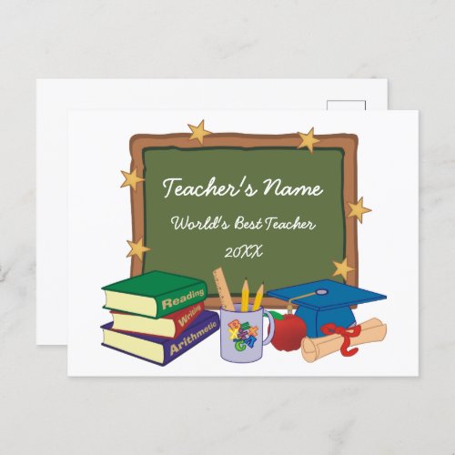 Gold Stars Retro Personalized Teacher Postcard
