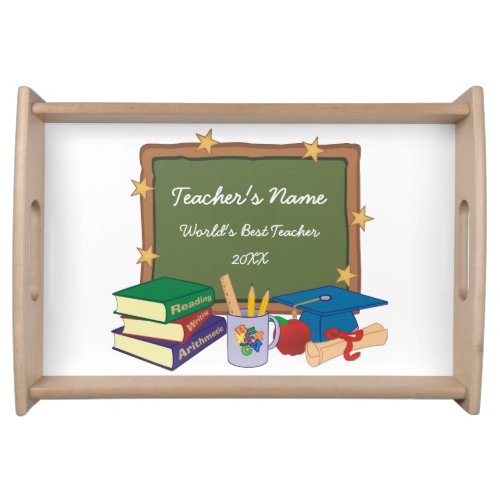 Gold Stars Retro Personalized Teacher Serving Tray