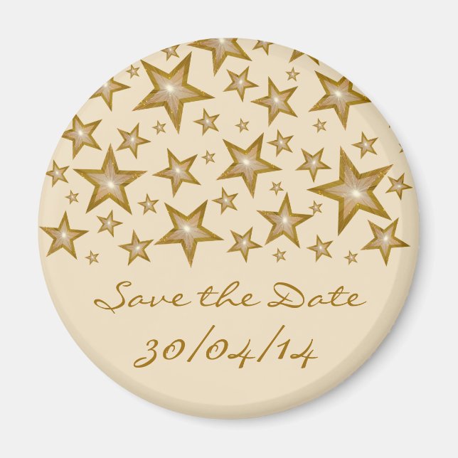 Gold Stars 'Save the Date' fridge magnet cream (Front)