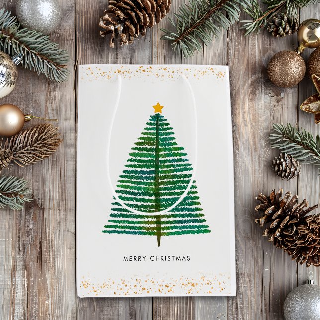 Gold Stars Scandi Scandinavian Christmas Tree Medium Gift Bag (Creator Uploaded)