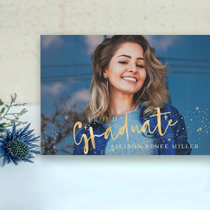 Gold Stars Script Proud Graduate Photo Graduation  Invitation