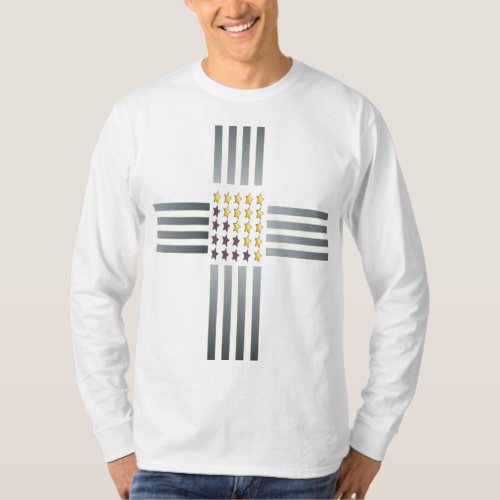 Gold Stars Silver Stripes Cross T_Shirt