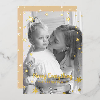 Gold Stars Sparkle Christmas Photo Foil Holiday Card