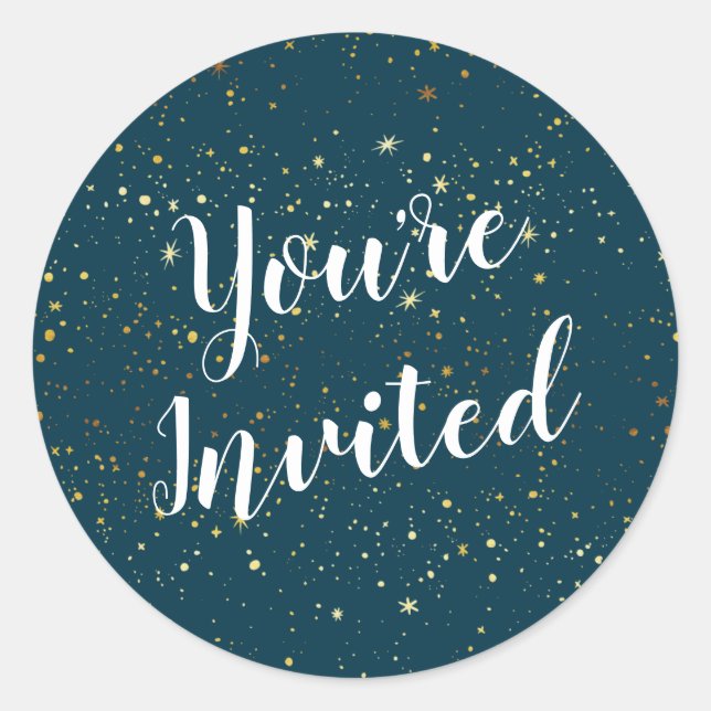 Gold Stars Sparkle Navy Sticker (Front)